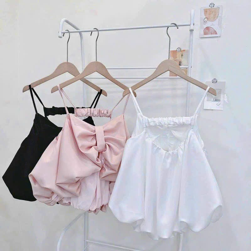 Áo 2 dây croptop nữ chất vải mềm mát mùa hè hottrend, Áo 1 dây phối nơ phía trước đơn giản cho Nữ  thiết kế áo cực sang siêu xịn đi biển