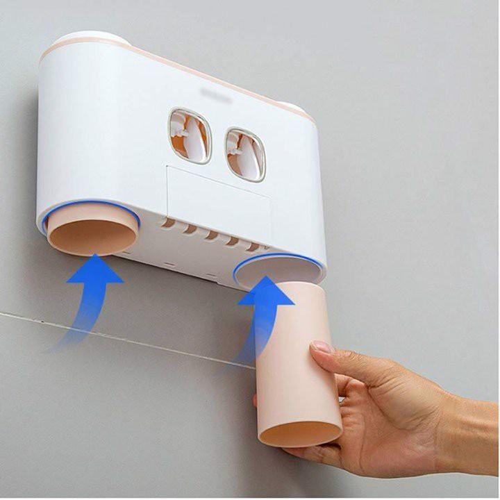 Nhả Kem Đánh Răng Và Đựng Bàn Chải Cao Cấp - Tặng Kèm 4 Cốc Đánh Răng