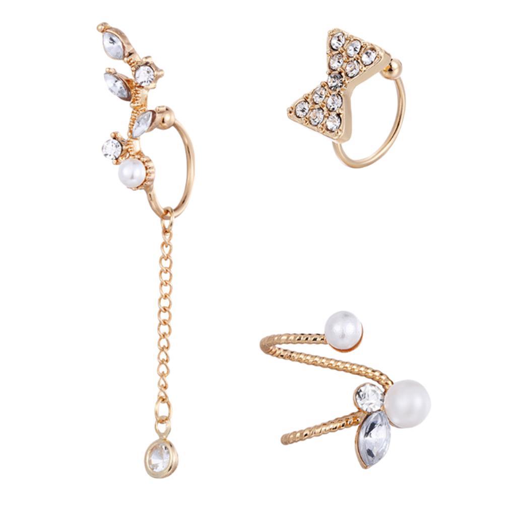 3 Pcs Rhinestone Stud Earrings, Alloy Earrings, Dangle Earrings, Jewelry