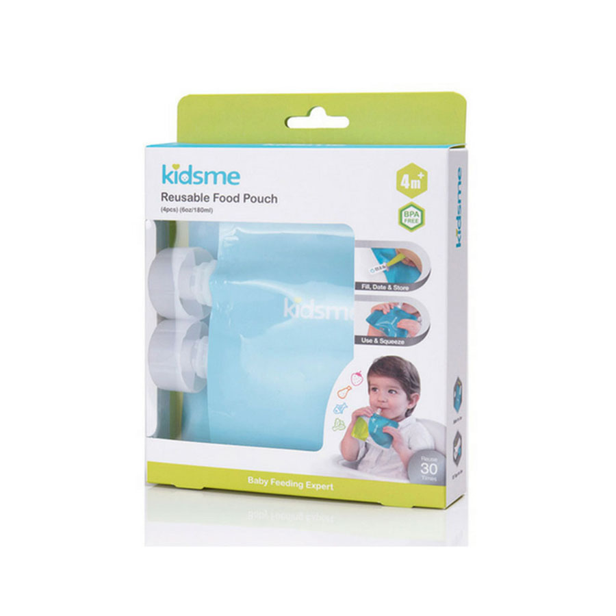 Hộp 4 Túi Bóp Thức Ăn Tái Sử Dụng Kidsme Reusable Food Pouch Anh Quốc Cho Trẻ Từ 04 Tháng Tuổi - Ăn Dặm Chủ Động