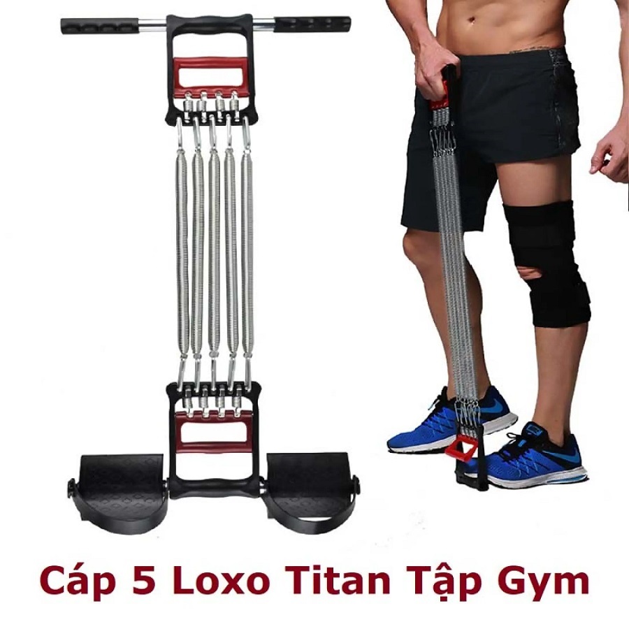 Dây kéo tập gym 5 Lò Xo titan Có Tay Cầm Và Bàn Đạp Chân - Dụng Cụ Tập Gym - Hàng chính hãng