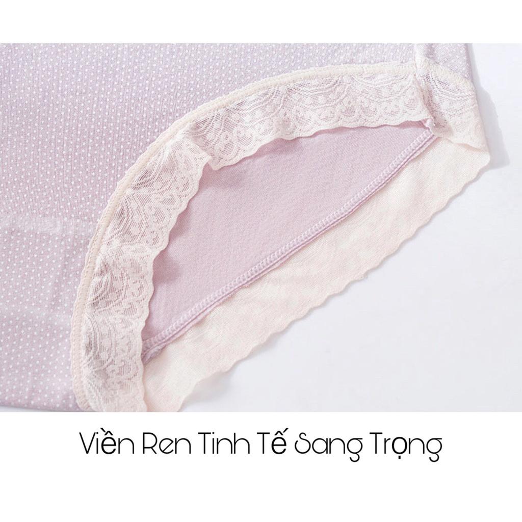 Quần Lót Cotton Màu Hồng Kháng Khuẩn Viền Ren Sang Trọng Co Giãn Thoải Mái Mainia Shop