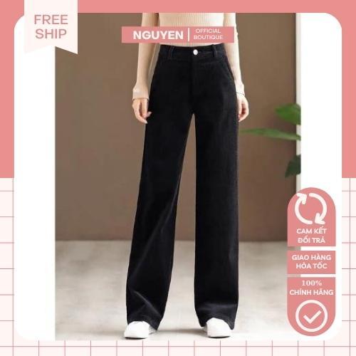 Quần Ống Suông Nữ, Quần Nhung Tăm Nữ Ống Rộng Lưng Cao Có Khóa Kéo Hàng Cao Cấp Đủ Size Màu Cơ Bản Dễ Phối Đồ.