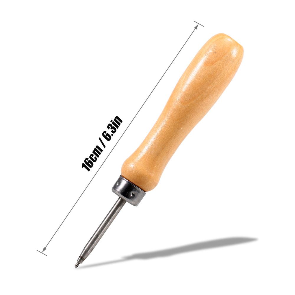 Dụng cụ loại bỏ các grommets bị hỏng khỏi vợt của bạn với tay cầm bằng gỗ tiện dụng và đầu thép có ren