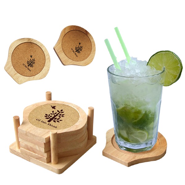 Miếng Lót Ly  Cao Cấp Hình Vỏ Sò, Có Miếng Bần Thấm Nuớc, Khay Đựng Ly Gỗ Trang Trí, Đế Lót Ly