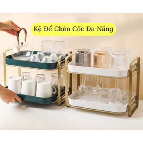 GIÁ KỆ LỖ 2 TẦNG ĐỂ CỐC CHÉN, LY, BÁT ĐA NĂNG DỄ LẮP ĐẶT VÀ DI CHUYỂN MỌI NƠI, TIẾT KIỆM DIỆN TÍCH NHÀ BẾP, CHẤT LIỆU KHAY NHỰA 2 LỚP RÁO NƯỚC, KHUNG KIM LOẠI MẠ VÀNG