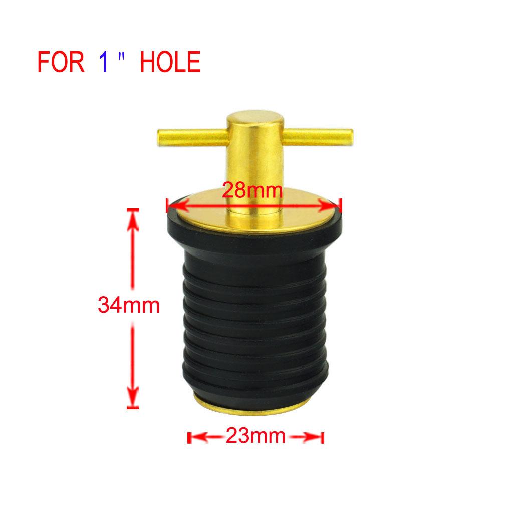 1inch Rubber Brass T-Handle -Turn Plug Hull Livewell Marine Accessories