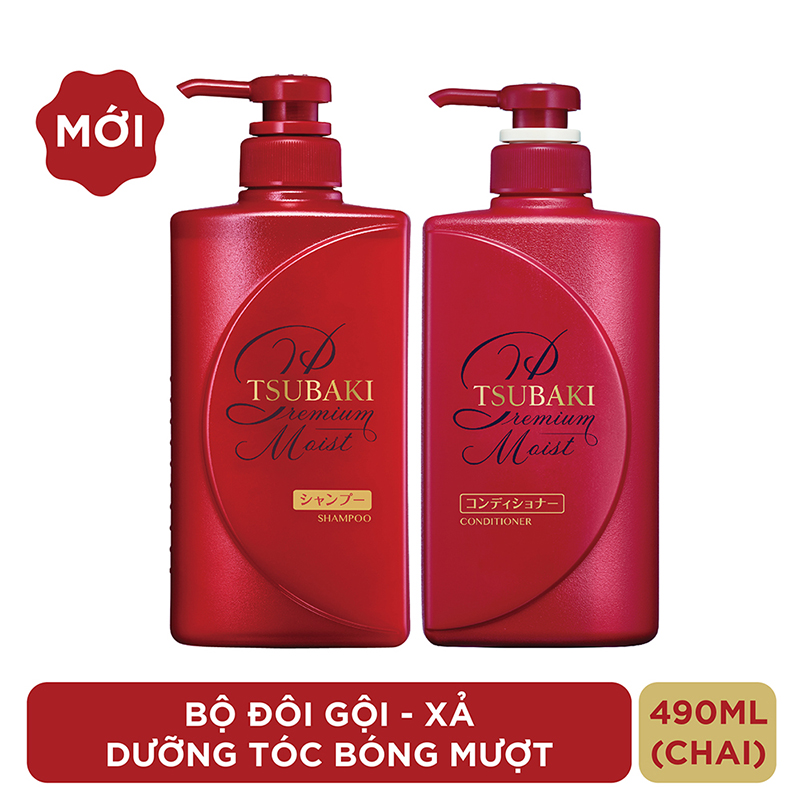 Bộ Đôi Tsubaki Dưỡng Tóc Bóng Mượt (490ml/chai) Tặng Sữa tắm dưỡng ẩm Senka Perfect Whip - Hương Hoa Hồng &amp; Đinh Hương 500ml