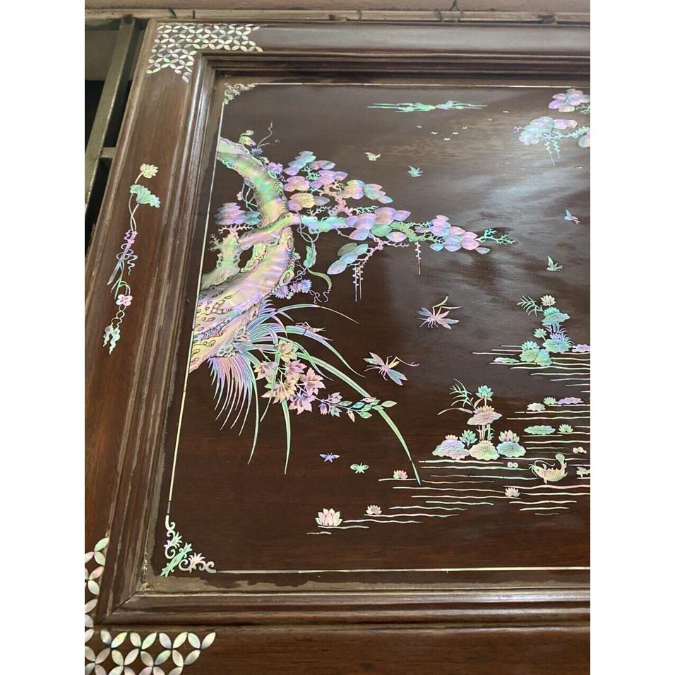 Tranh treo tường gỗ gụ tích tùng hạc tùng hạc khảm ốc đỏ singgapore kt 60×120×4cm