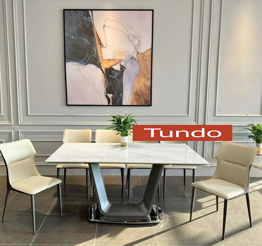 Bàn ăn thông minh kéo dài mặt đá Juno Sofa chân inox