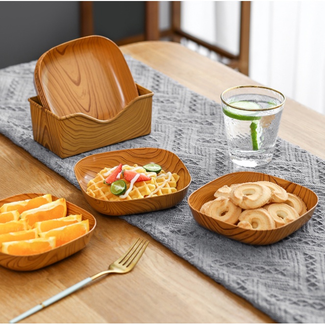 Khay Đựng Thức Ăn Bằng Nhựa Giả Gỗ Sáng Tạo Sang Trọng Kích Thước 14cm