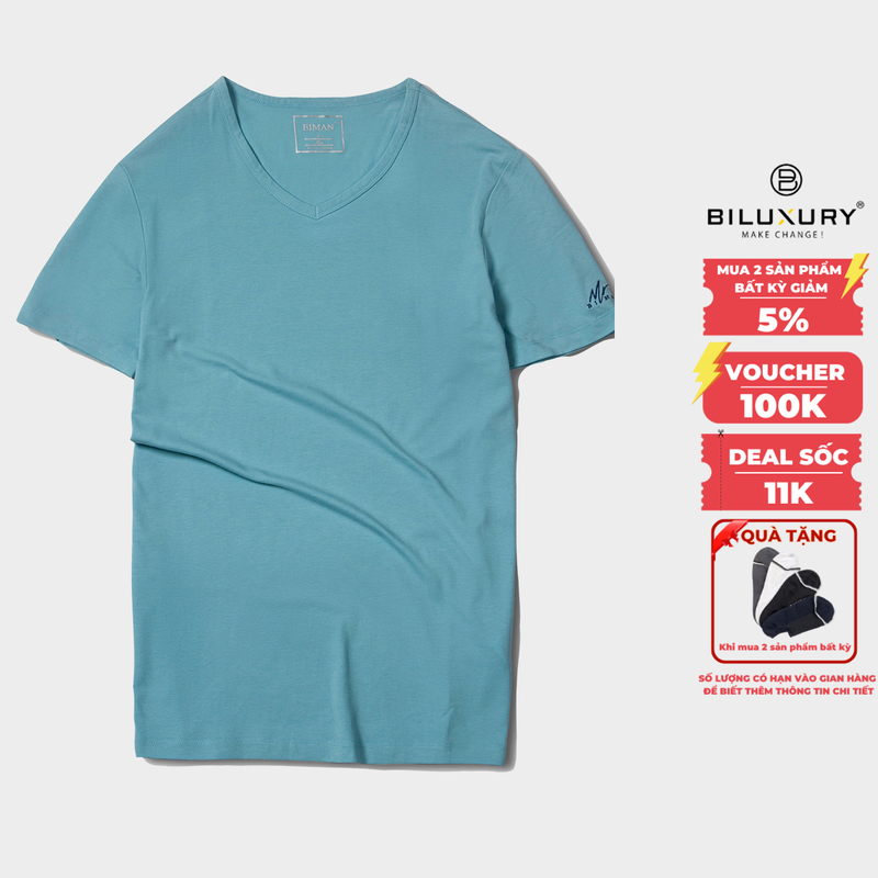 Áo Thun Nam Cổ Tim Chất liệu Cotton Cao Cấp Thoáng Mát Kiểu Dáng Body Fit Trẻ Trung,Năng Động Chính Hãng Biman By BiLuxury 5APKB001XNG