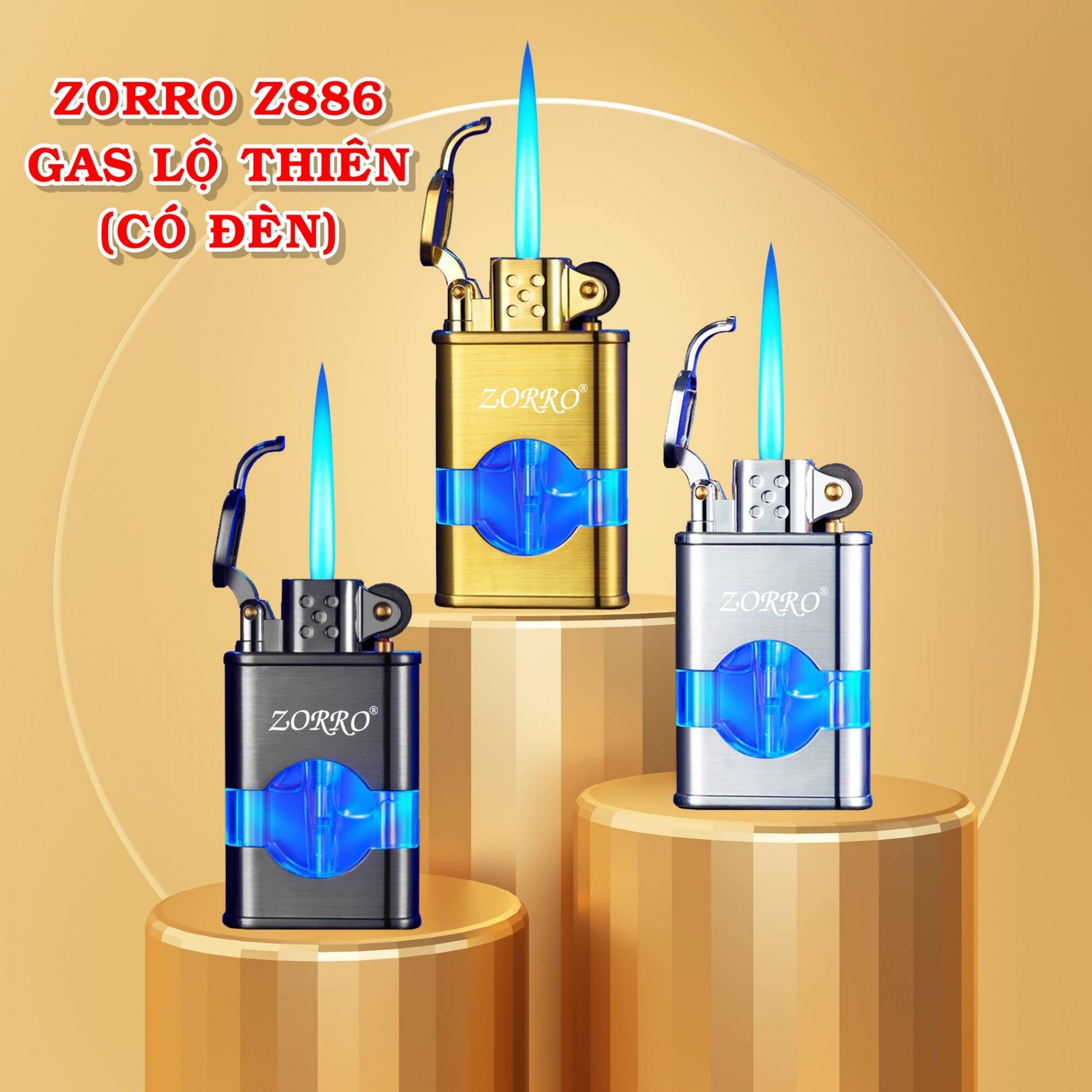 Hột quẹt bật lửa khè ZORRO gas lộ thiên Z886 có đèn - xài gas