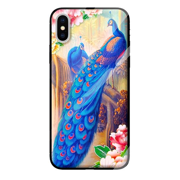 Ốp kính cường lực cho iPhone X mẫu chim công 2 - Hàng chính hãng