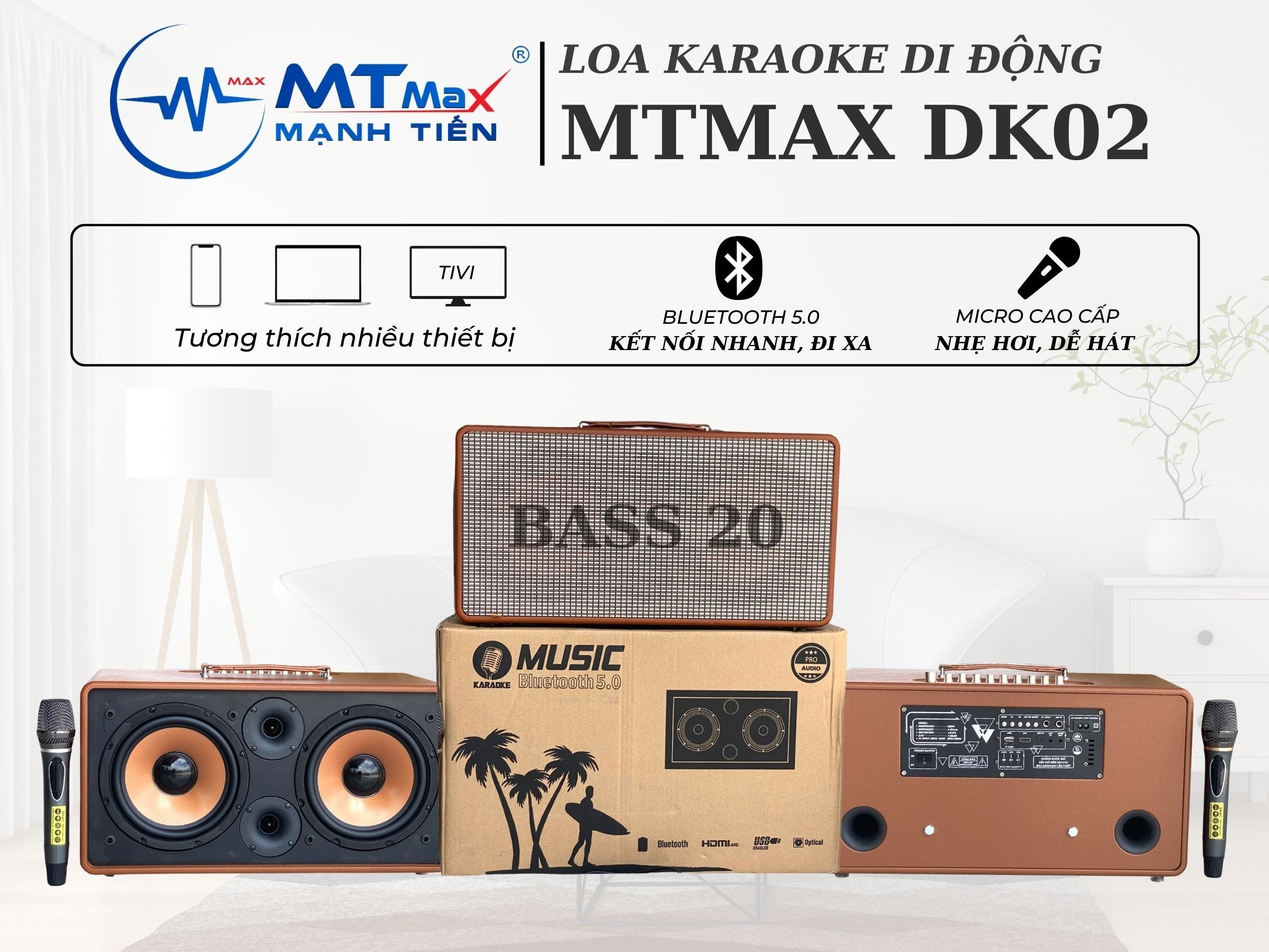 Loa Di Động MTMAX DK02 – Công Suất Lớn, Bass Đôi, Kèm 2 Micro Cao Cấp  Âm Thanh Mạnh Mẽ, Sống Động Hàng Chính Hãng