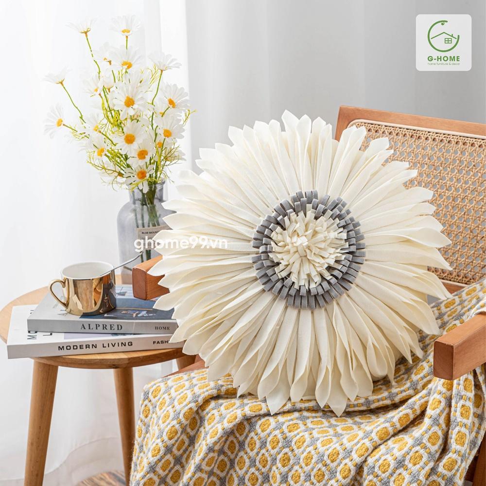 Vỏ gối tựa lưng sofa vải nhung cao cấp Ghome, vỏ gối tròn họa tiết hoa mềm mại sang trọng VG21M4
