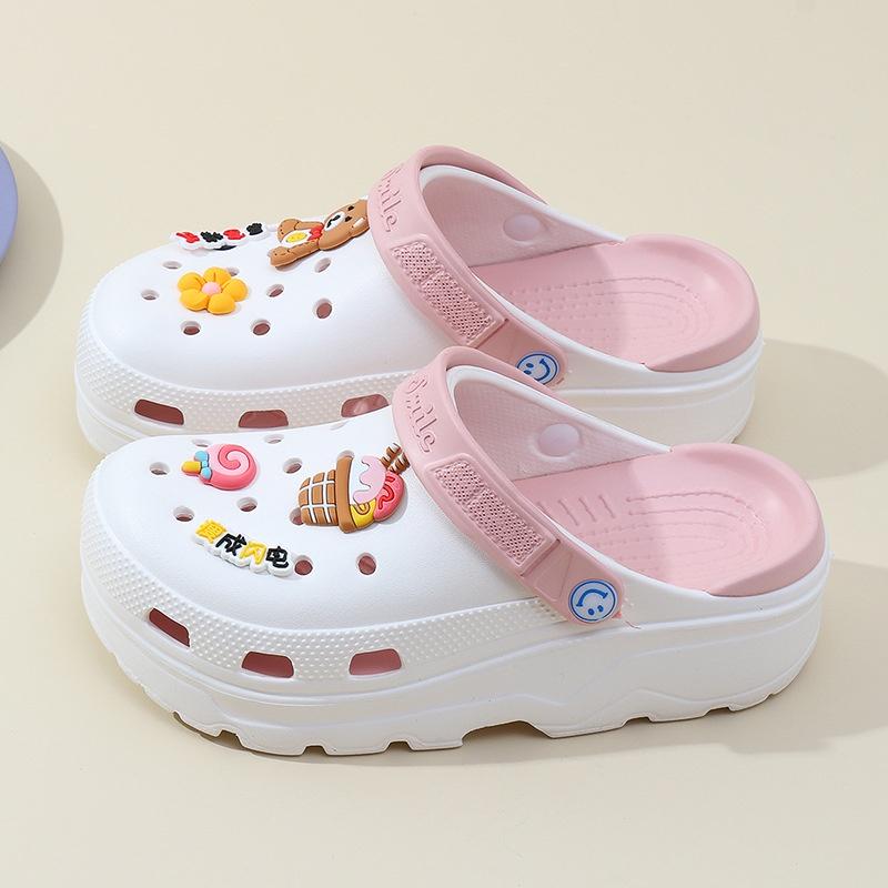 Dép sục nữ đế độn 6cm tặng kèm 6 sticker cute đế răng cưa chống trơn trượt đi mưa đi học đi biển - SL031 - Hồng