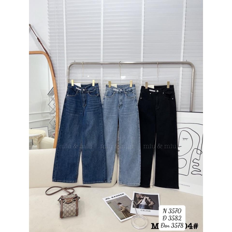 Quần jean baggy nữ rách gối lưng cao ống rộng hàng VNXK