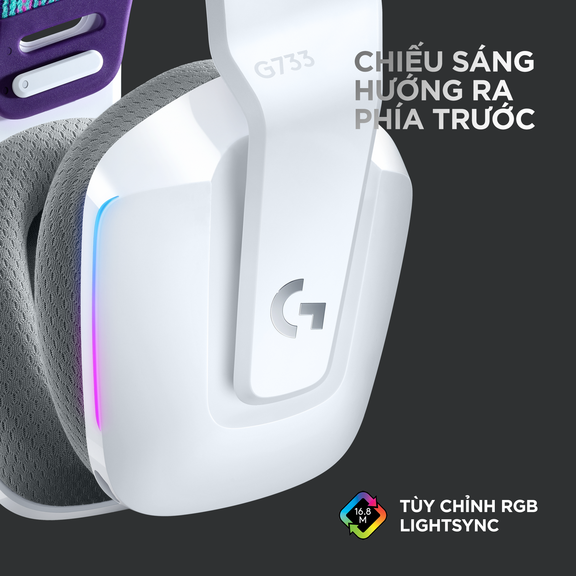 Tai nghe game không dây Lightspeed Logitech G733 - Headband tùy chỉnh, RGB Lightsync, màn loa Pro-G, Mic Blue Voice - Hàng chính hãng - Màu Trắng