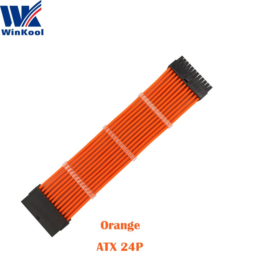 WinKool ATX MB 24PIN Female to Male 24P 18AWG Sleeved PSU Extension Power Cord / Cable with Black White Blue Red Sleeving
