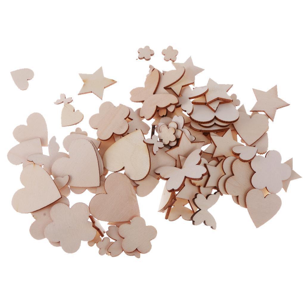 200x MDF Wooden Shape Craft Embellishments Wood Craft Art Star Flower Heart