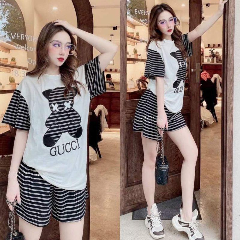 SÉT BỘ THỂ THAO FORM RỘNG GẤU SỌC THÊU CAO CẤP