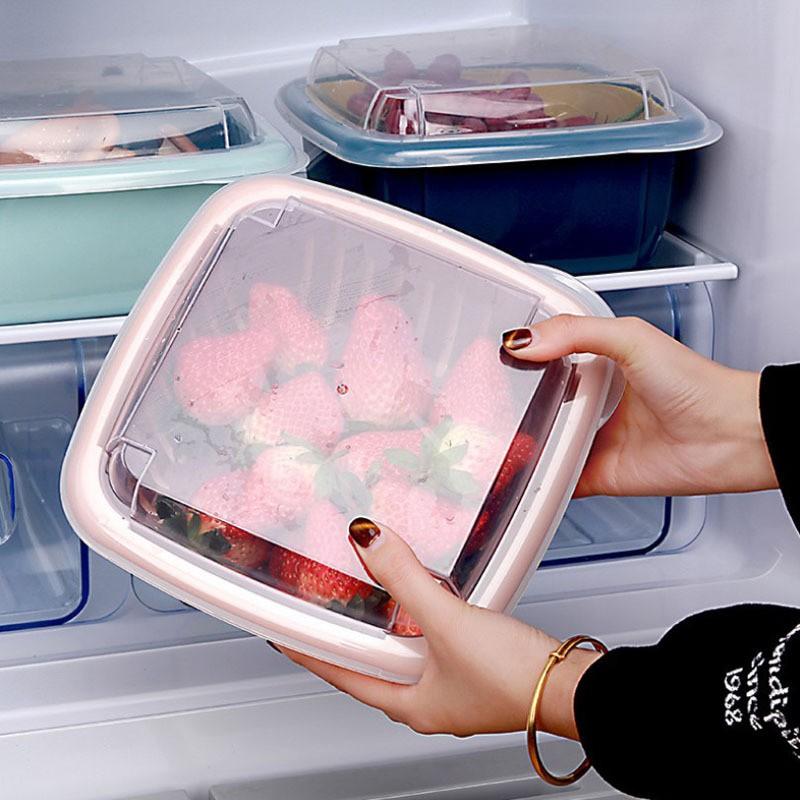 Hộp đựng thực phẩm có rổ nhựa và nắp đậy đa năng khay chậu vuông 2 lớp 3 trong 1 để đồ thức ăn rau củ