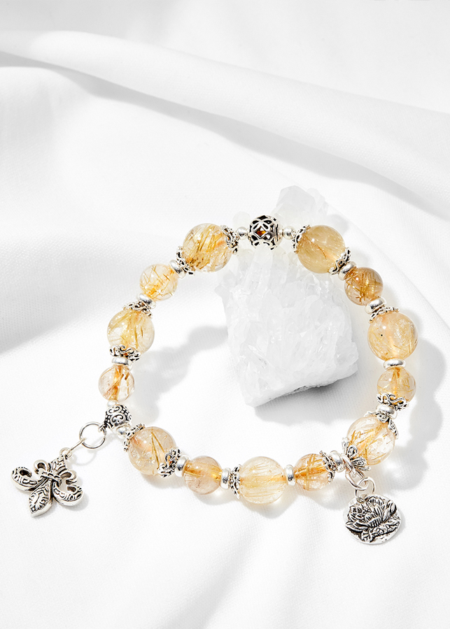 Vòng tay thạch anh tóc vàng phối hoa sen Ngọc Quý Gemstones