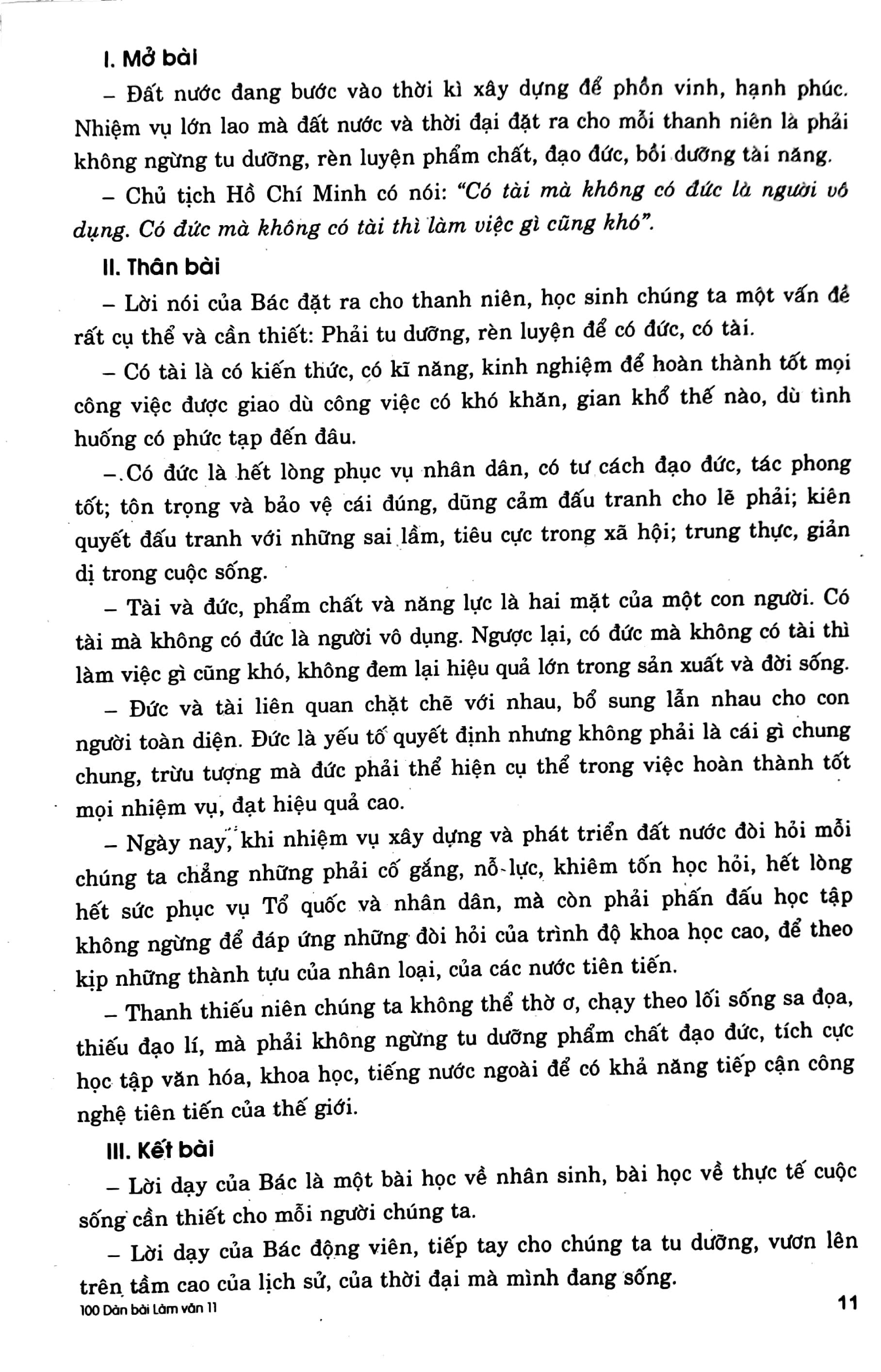 100 Dàn Bài Chi Tiết Làm Văn Lớp 11