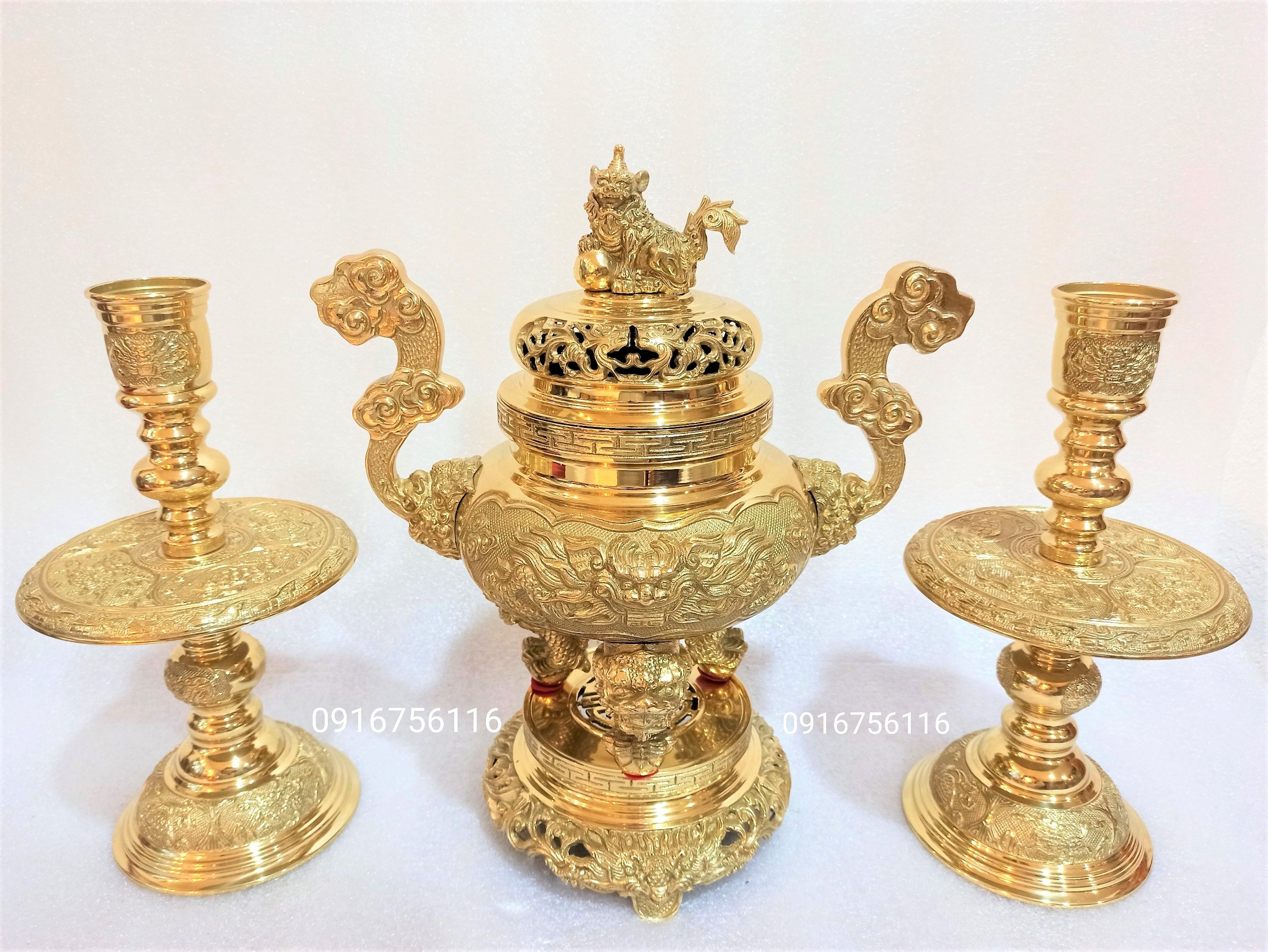 Bộ lư hương, đỉnh đồng thờ cúng cao 40cm, ngũ sự, tam sự, đỉnh, hạc-đồ đồng Nguyệt Ánh