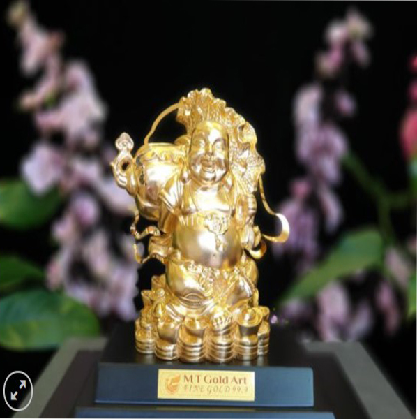 Tượng di lặc phong thủy dát vàng MT Gold Art- Hàng chính hãng, trang trí nhà cửa, phòng làm việc, quà tặng sếp, đối tác, khách hàng, tân gia, khai trương