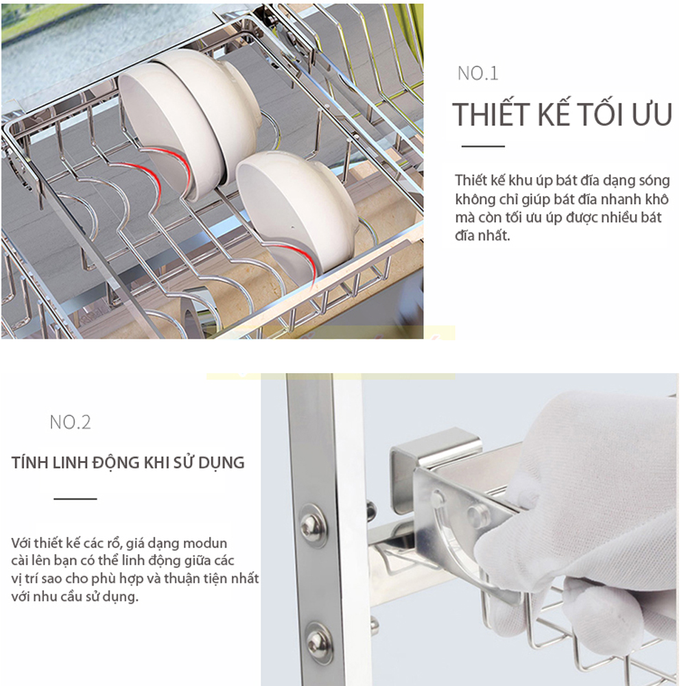 Kệ chén bát - Kệ úp chén trên bồn rửa inox 304 màu trắng kích thước 85 * 32 * 52cm