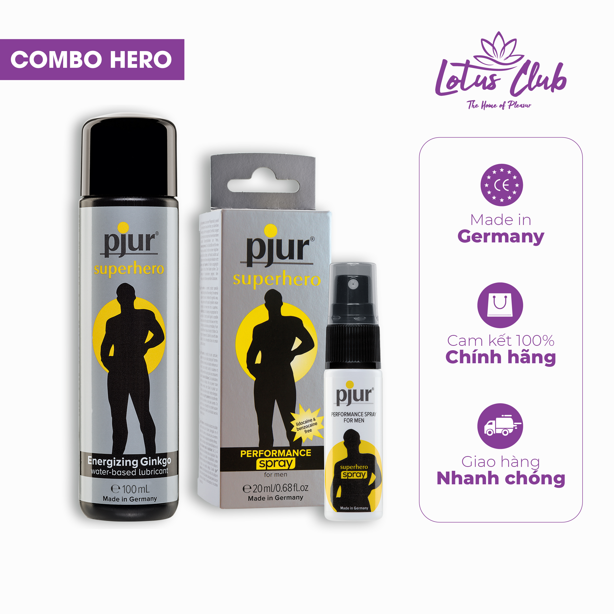 Combo Chất bôi trơn Hero: pjur SUPERHERO GLIDE &amp; pjur SUPERHERO PERFORMANCE Spray