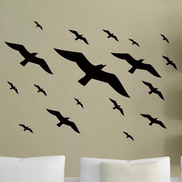 Decal trang trí tường cao cấp mẫu Đàn Chim bay lượn