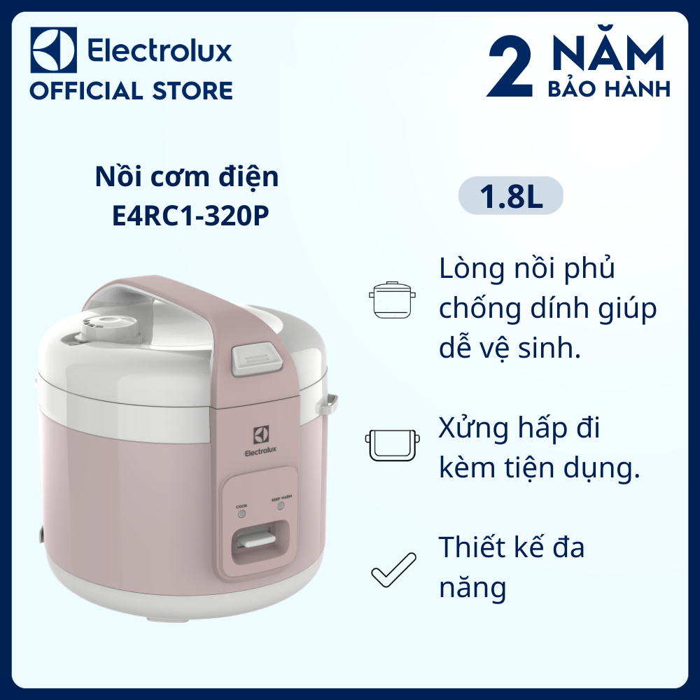 Nồi cơm điện Electrolux 1.8L E4RC1-320P, Thiết kế đa năng, dung tích lớn