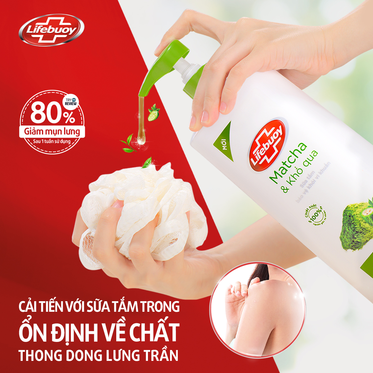 Sữa Tắm Lifebuoy Detox Và Sạch Sâu Khỏi Bụi Mịn Pm2.5 Detox Bảo Vệ Khỏi Vi Khuẩn Gây Mụn Cơ Thể Matcha &amp; Khổ Qua Chai 800G