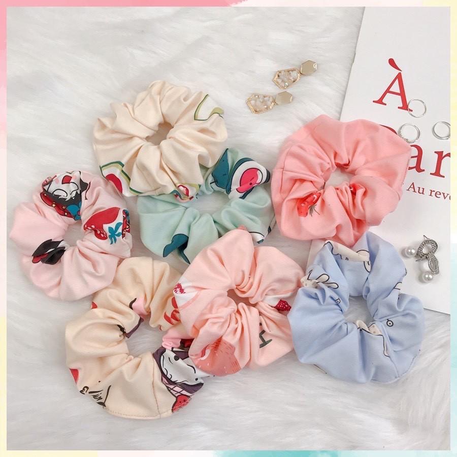 Dây buộc tóc Scrunchies họa tiết ngộ nghĩnh siêu kute dễ thương