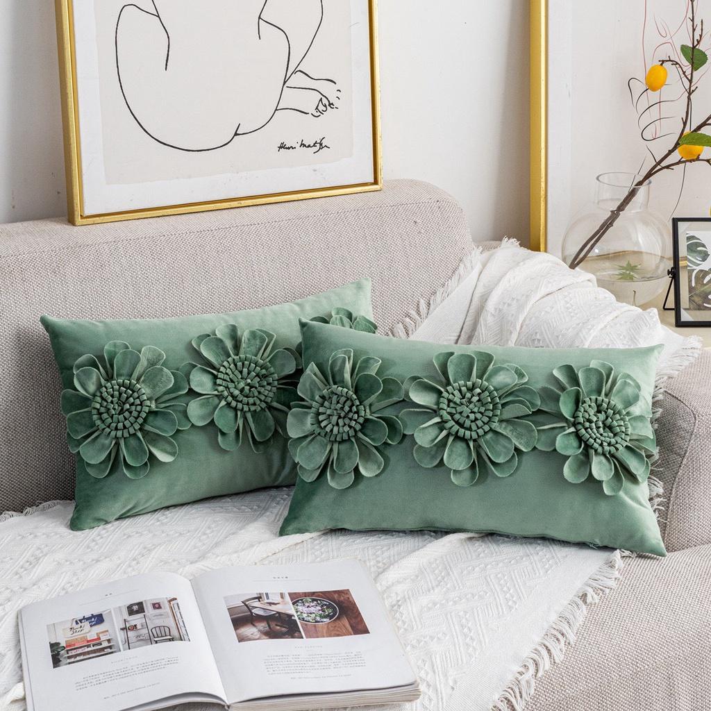 Gối trang trí sofa cao cấp, hoa văn độc lạ màu xanh rêu 45x45cm, 30x50cm