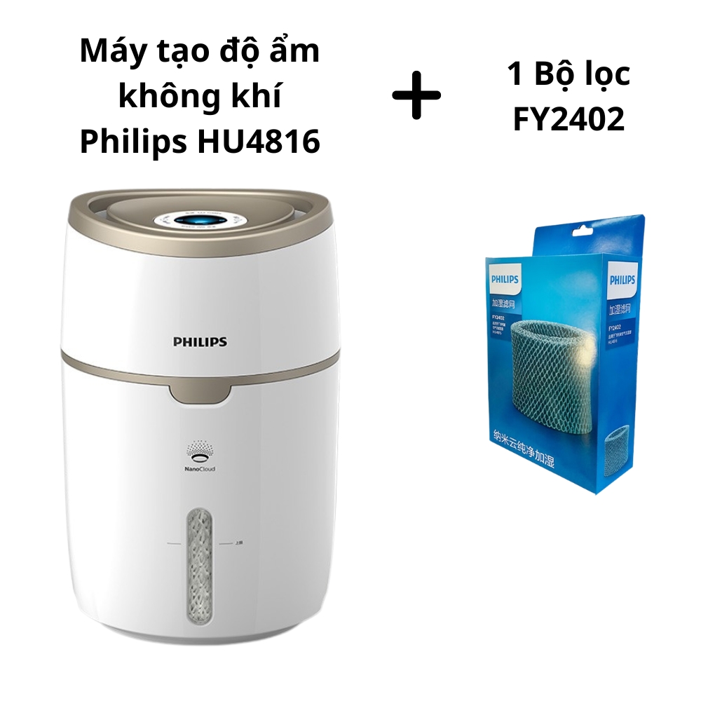 Máy tạo độ ẩm Philips công nghệ NanoCloud HU4816 không phun sương hơi nước làm ẩm không khí khô và tự động điều chỉnh cho phòng 44m2 - Hàng nhập khẩu