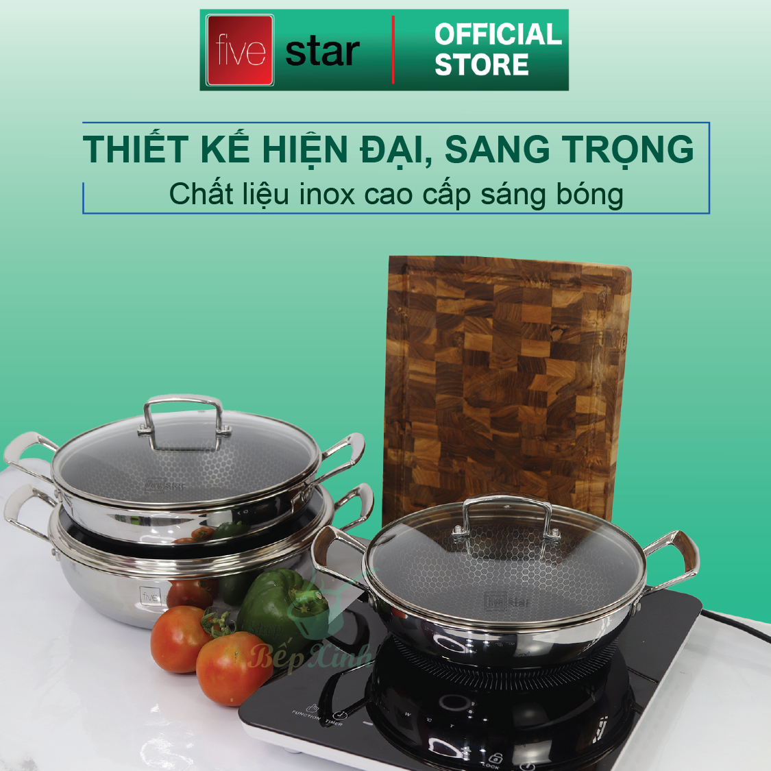 Chảo tổ ong chống dính 2 quai 3 lớp đáy liền inox 304 FiveStar Plush 24cm / 26cm /28cm , tặng 1 sạn inox