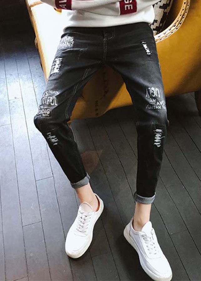 Quần jeans rách in chữ Mã: ND1479