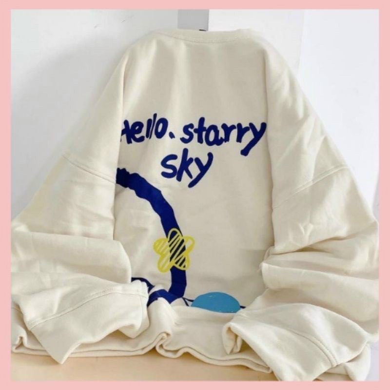Áo Sweater tay phồng in Hello starry sky