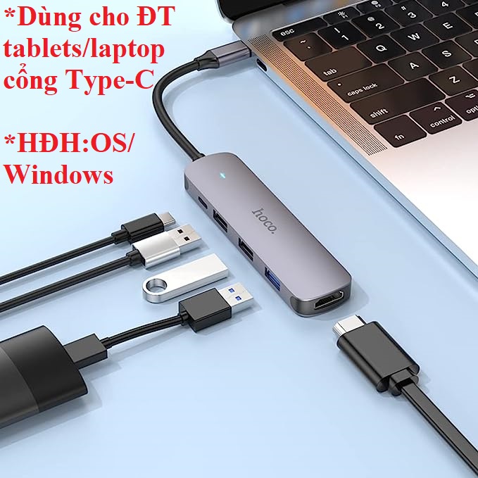 Hub C bộ chia cổng type C đa năng 5 in 1 cho laptop tablet điện thoại hoco HB27 _ Hàng chính hãng