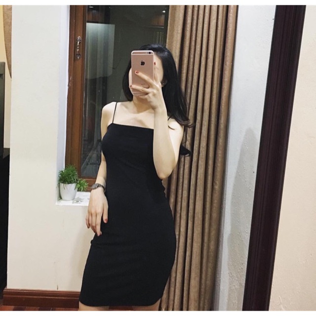 Váy ôm 2 dây SỢI BÚN dáng ngắn
