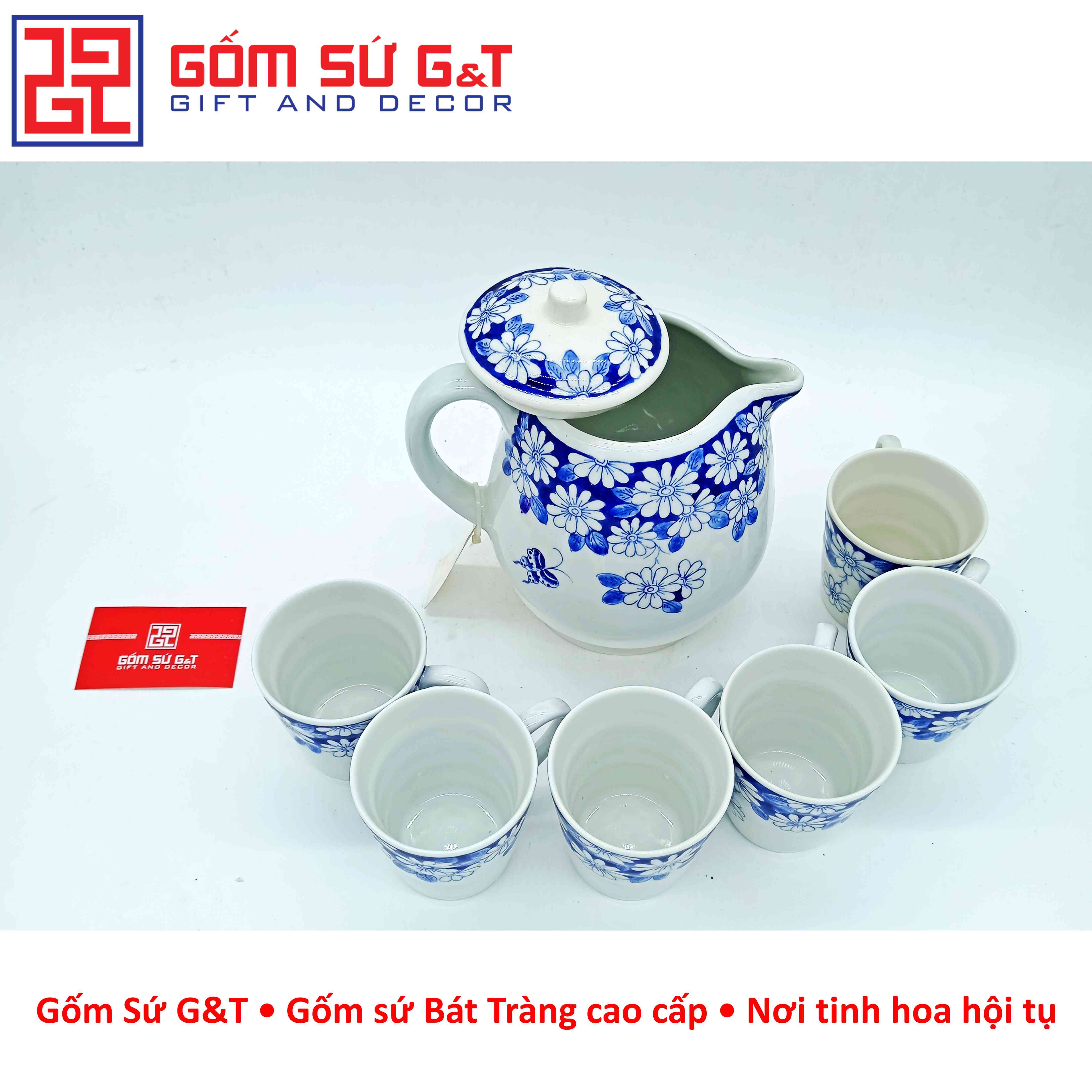 Bộ tích trà vẽ hoa đại thanh xanh Gốm Sứ G&amp;T