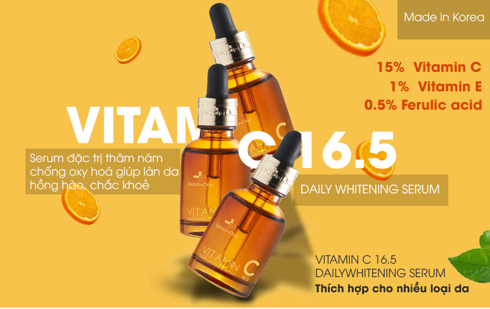 Serum Chuyên Nám Goodndoc Vitamin C 16.5 Daily Whitening Serum Giúp Trắng Sáng Da, Hỗ Trợ Giảm Thâm Nám, Chống Lão Hóa - GoodnDoc Vitamin C 30ml