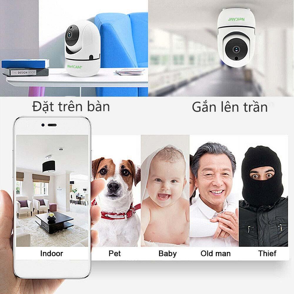 Camera IP WiFi NetCAM NR02, độ phân giải 3MP, Xoay 360 độ, Đàm thoại 2 chiều, Theo dõi chuyển động thông minh - Hàng chính hãng