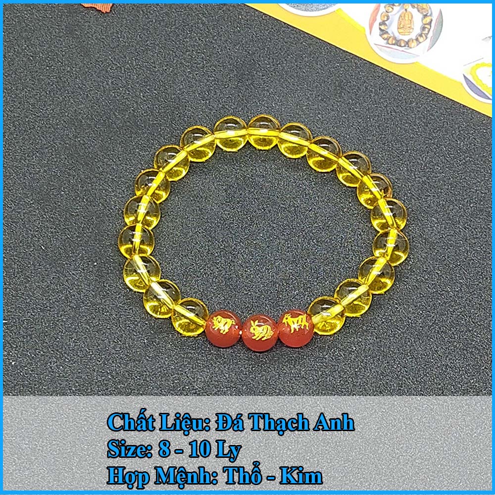 Vòng đá thạch anh vàng tam hợp hợi mão mùi - chất liệu tự nhiên - size 8 10ly cho nữ mệnh kim, mệnh thổ - có khai quang điểm nhãn may mắn tài lộc - PHONG THỦY ANH VŨ