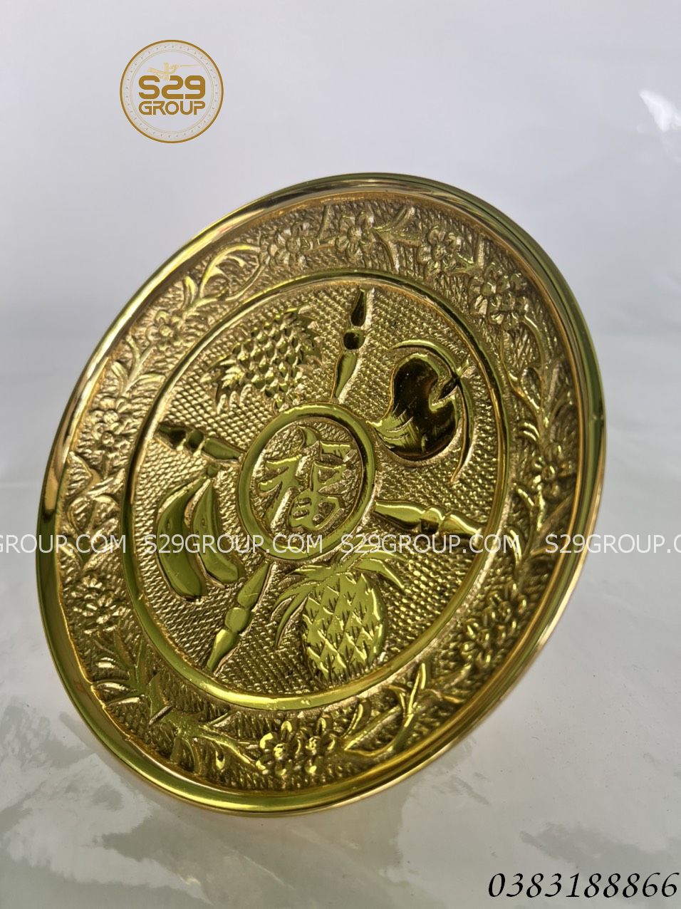 Đĩa đựng trái cây bàn thờ bằng đồng vàng cao cấp cao 5,5cmx dk 14,5cm
