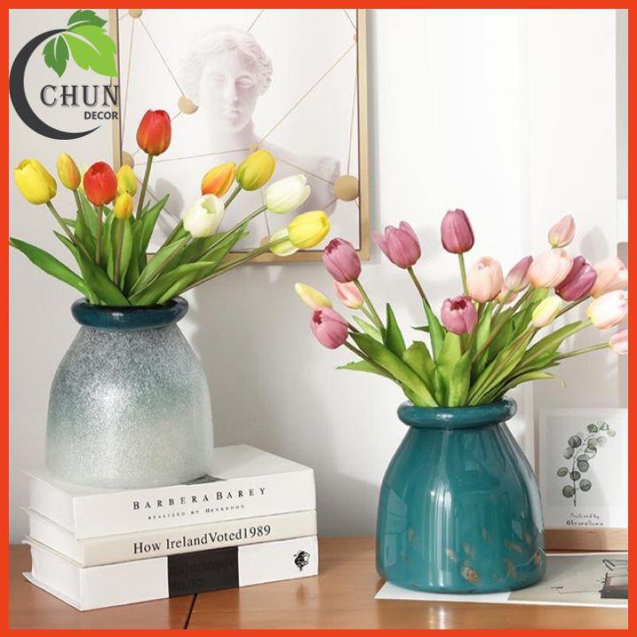 Hoa giả, bó 5 cành Tulip silicon cao cấp trang trí nhà của, văn phòng, cửa hàng, làm đạo cụ chụp ảnh